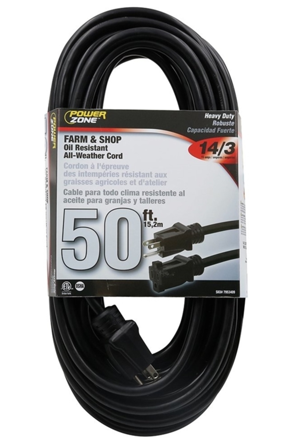 POWER ZONE PowerZone OR532730 Outdoor Extension Cord, 50'