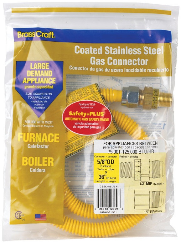 BrassCraft CSSC12R24 P Safety+ Gas Connector, 3/4" x 3/4", Stainless Steel